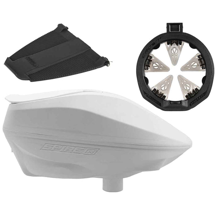 Virtue Spire IR2 Paintball Hopper - White w/ Free Crown SF II Speed Feed & Spring ramp